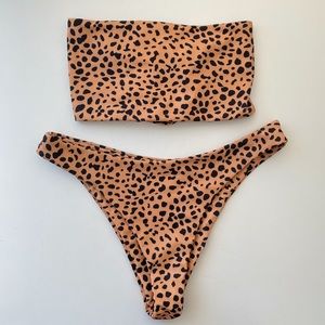 Cheetah/leopard printed bandeau bikini set